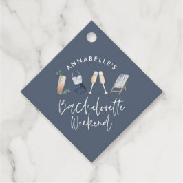 Blauw zomers modern cocktail script vrijgezellenfe bedankjes labels
