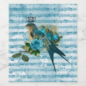  blauw zongvogel op vel wijn etiket (Enkel label)