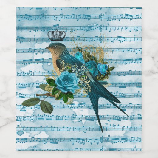  blauw zongvogel op vel wijn etiket (Enkel label)