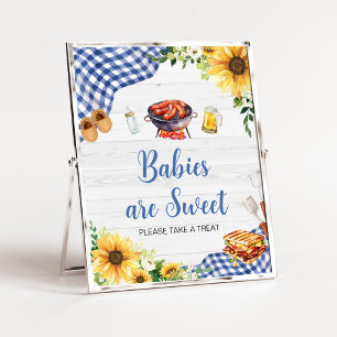 Blauw Zonnebloem BBQ Baby shower Baby's zijn Zoet Poster