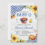 Blauw Zonnebloem BBQ Baby shower Kaart (Voorkant)