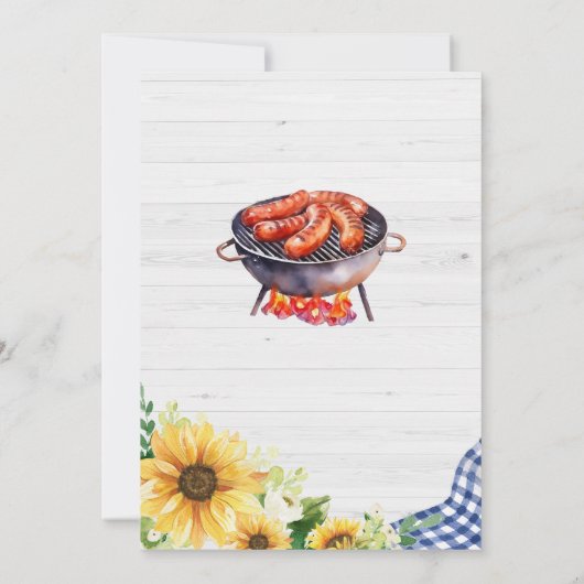 Blauw Zonnebloem BBQ Baby shower Kaart (Achterkant)