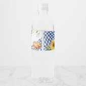 Blauw Zonnebloem BBQ Baby shower Waterfles Etiket (Achterkant)