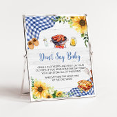 Blauw Zonnebloem BBQ Baby shower Zeg niet Baby Poster
