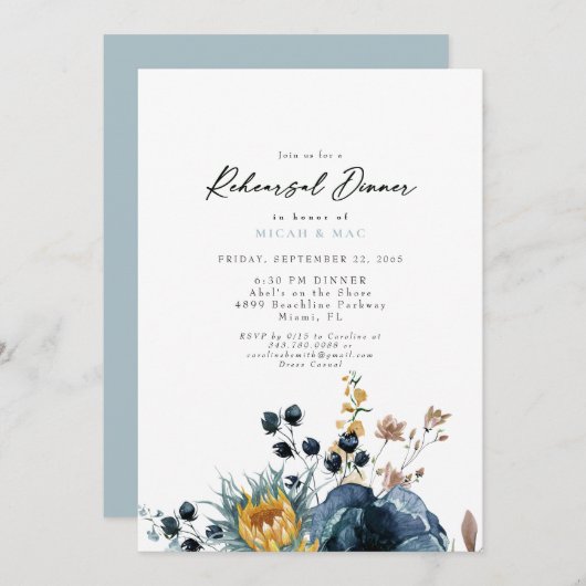 Blauw & zonnebloem bloemenshowproef kaart (Voorkant / Achterkant)