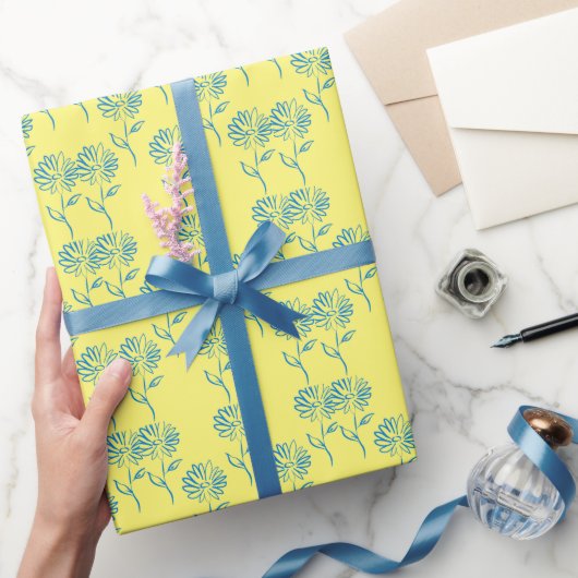 Blauw zonnebloempatroon cadeaupapier (Geschenken)