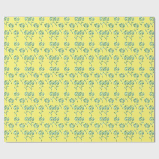 Blauw zonnebloempatroon cadeaupapier (Vlak)