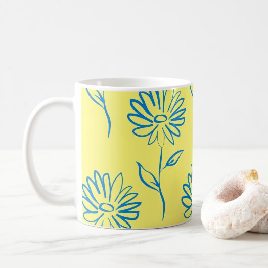 Blauw zonnebloempatroon koffiemok (Met donut)