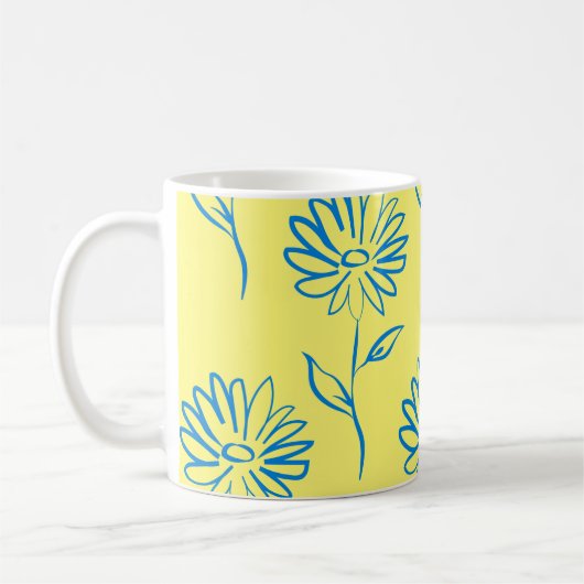 Blauw zonnebloempatroon koffiemok (Links)