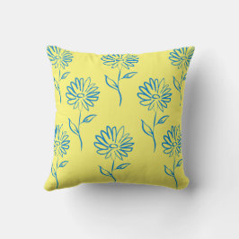 Blauw zonnebloempatroon kussen
