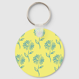 Blauw zonnebloempatroon sleutelhanger
