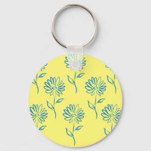 Blauw zonnebloempatroon sleutelhanger