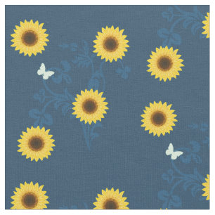 blauw zonnebloempatroon stof