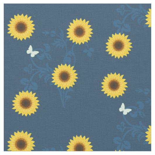 blauw zonnebloempatroon stof (Close Up)