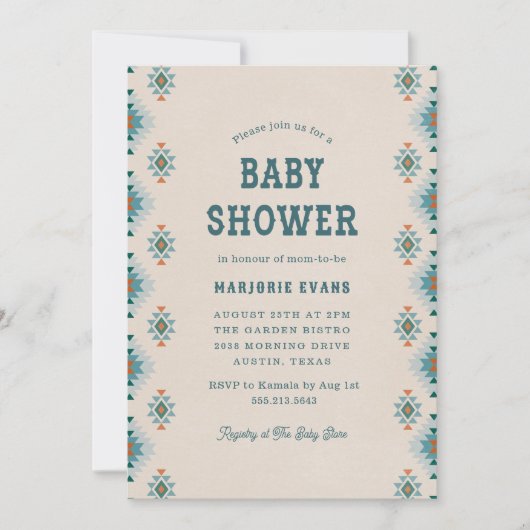 Blauw Zuidwestelijk Azteeks Patroon Baby shower Kaart (Voorkant)