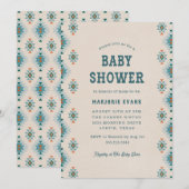 Blauw Zuidwestelijk Azteeks Patroon Baby shower Kaart (Voorkant / Achterkant)