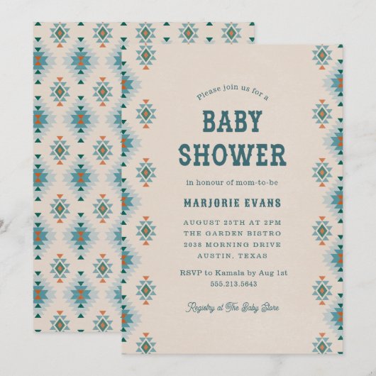 Blauw Zuidwestelijk Azteeks Patroon Baby shower Kaart (Voorkant / Achterkant)