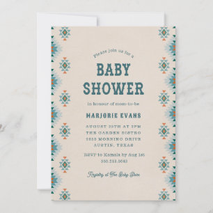 Blauw Zuidwesters Azteekse Patroon Baby Shower Kaart