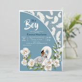 Blauw Zwaan Baby Folie Uitnodiging (Staand Voorkant)