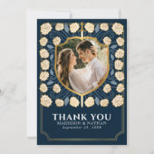 Blauw Zwaard & Schild Middeleeuwse Fantasie Bruilo Bedankkaart (Voorkant)