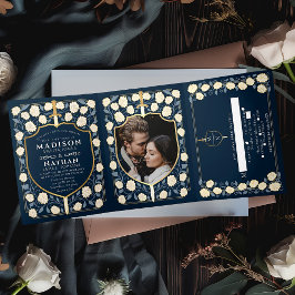 Blauw Zwaard & Schild Middeleeuwse Fantasie Bruilo Drieluik Uitnodiging