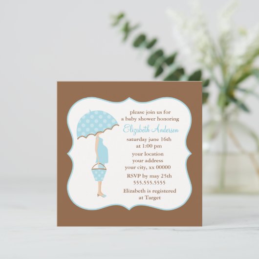 Blauw Zwanger Moeder Jongen Baby shower Kaart (Staand voorkant)