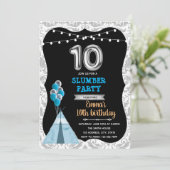 Blauw zwart 10e verjaardag slumber party kaart (Staand voorkant)