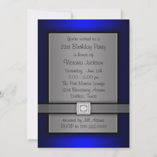 Blauw & Zwart 21ste verjaardag uitnodigingen (Achterkant)