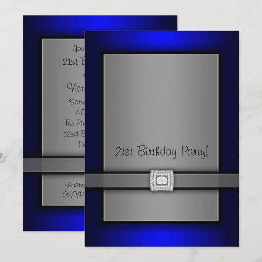 Blauw & Zwart 21ste verjaardag uitnodigingen (Voorkant / Achterkant)