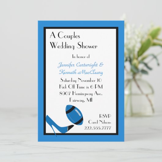 Blauw & Zwart 2 Football Uitnodiging voor huwelijk (Staand voorkant)