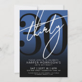 Blauw Zwart 30e verjaardag Uitnodiging (Voorkant)