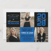 Blauw & Zwart 4 Foto Afstuderen Aankondiging (Voorkant)