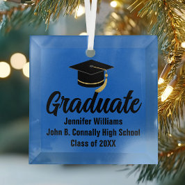 Blauw Zwart Afgestudeerd Gepersonaliseerd Afstuder Glas Ornament