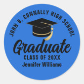 Blauw Zwart Afstuderen Custom Graduation Party Ronde Sticker (Voorkant)