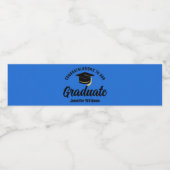 Blauw Zwart Afstuderen Custom Graduation Party Waterfles Etiket (Enkel label)