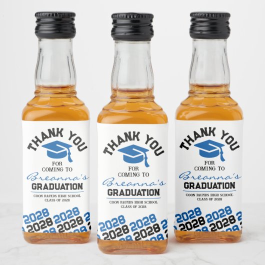 Blauw & Zwart Afstuderen Dank u Mini Likeurfles Etiket (Flessen)
