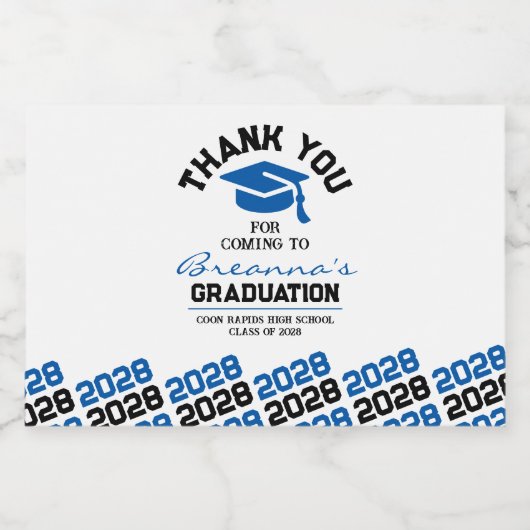 Blauw & Zwart Afstuderen Dank u Mini Likeurfles Etiket (Enkel label)