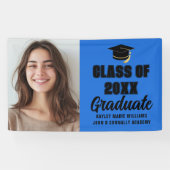 Blauw Zwart Afstuderen Foto Modern Graduation Part Spandoek (Horizontaal)