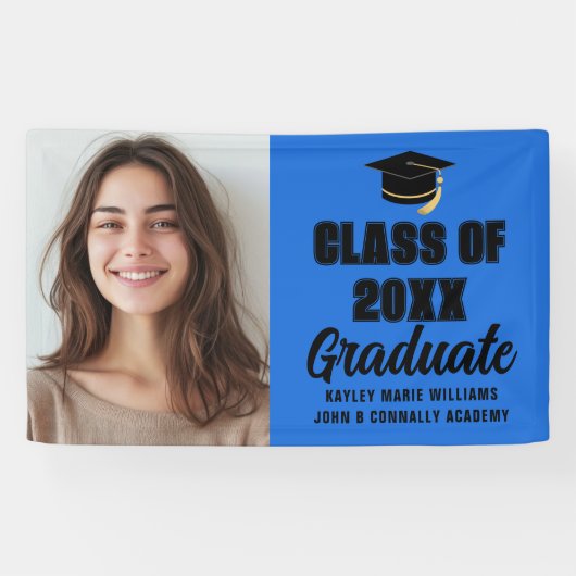 Blauw Zwart Afstuderen Foto Modern Graduation Part Spandoek (Horizontaal)
