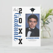 Blauw & Zwart Afstuderen Fotoaankondiging Kaart (Staand voorkant)