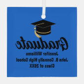 Blauw Zwart Afstuderen gepersonaliseerd Afstuderen Glas Ornament (Achterkant)