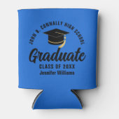 Blauw Zwart Afstuderen gepersonaliseerde afstudeer Blikjeskoeler (Voorkant)