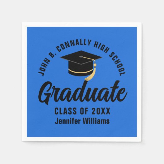 Blauw Zwart Afstuderen gepersonaliseerde afstudeer Servet (Voorkant)