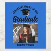 Blauw Zwart Afstuderen gepersonaliseerde afstudeer Wijn Etiket (Enkel label)