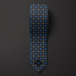 Blauw & Zwart Arabesque Monogram Stropdas