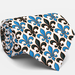 Blauw Zwart Barok Fleur-de-lis Patroon Ontwerp Stropdas