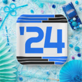 Blauw & Zwart Bars Klasse van '24 Afstuderen Papieren Bordje (Feest)