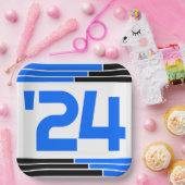 Blauw & Zwart Bars Klasse van '24 Afstuderen Papieren Bordje (Feest)