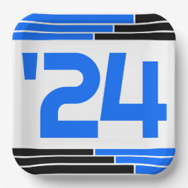 Blauw & Zwart Bars Klasse van '24 Afstuderen Papieren Bordje