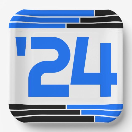 Blauw & Zwart Bars Klasse van '24 Afstuderen Papieren Bordje (Voorkant)